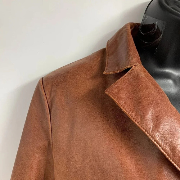 Guess Women's Vintage 100% Genuine Leather 90's Button Up Mid Length Coat Size M - Picture 4 of 11